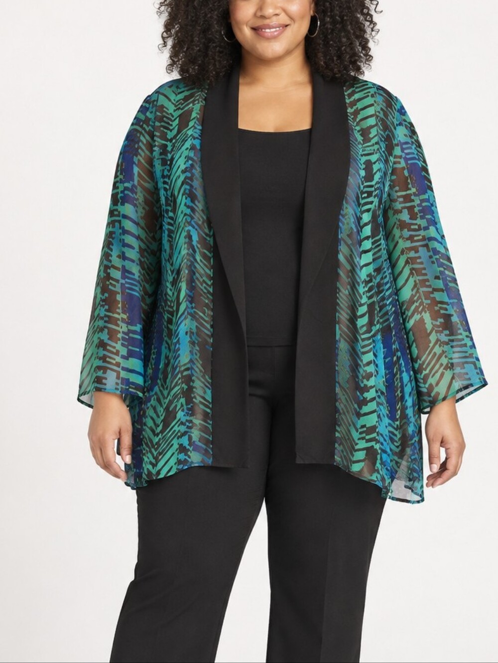 Dressbarn Woman 22W Sheer Abstract Print Kimono Jacket Tie Front